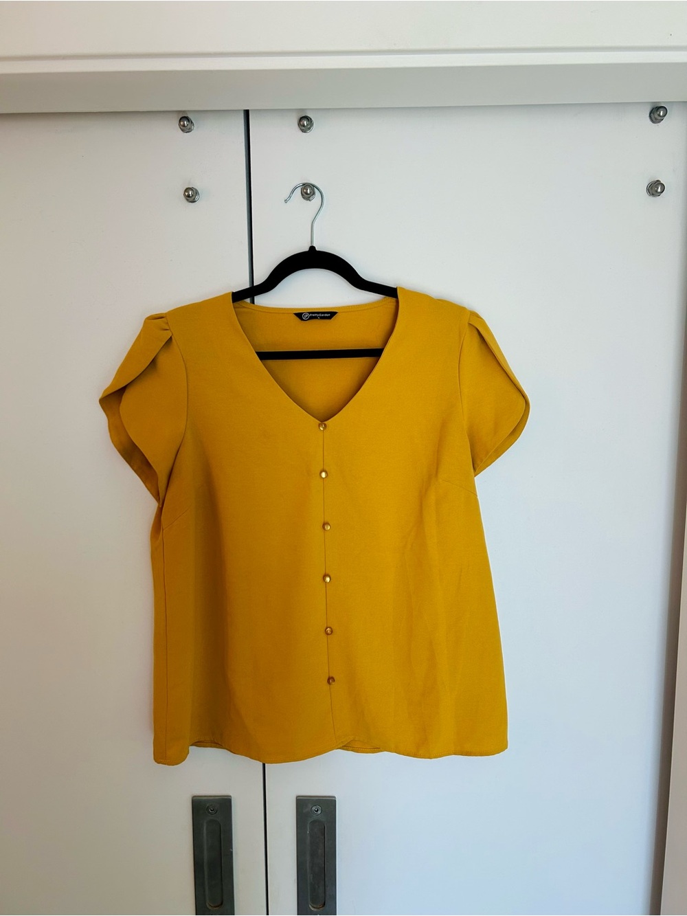 Mustard V-Neck Button Front Women's Top
